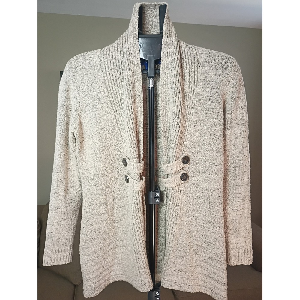 Apt. 9 Womens Small Oatmeal Marl Shawl Collar Open Front Cardigan Sweater
